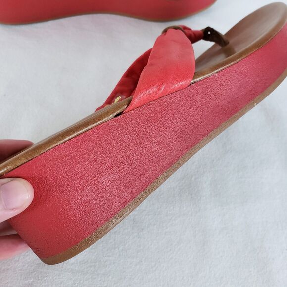 Miz Mooz Leather Thong Sandals Platform Wedge Womens 40 Red-Orange Boho Resort - Picture 6 of 10